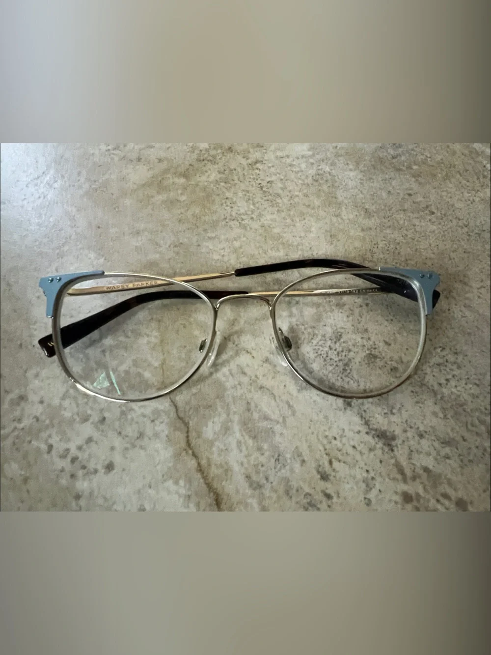 Warby Parker Gold Metal Wireframe Glasses with Clear Lenses